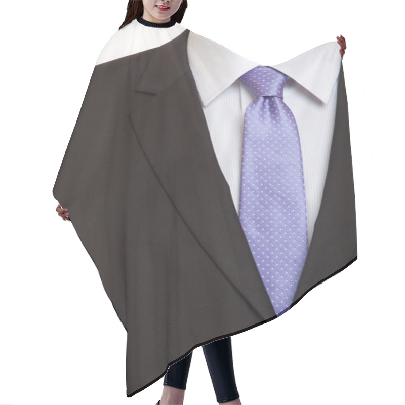 Personality  Grey Suit With Blue Tie Hair Cutting Cape