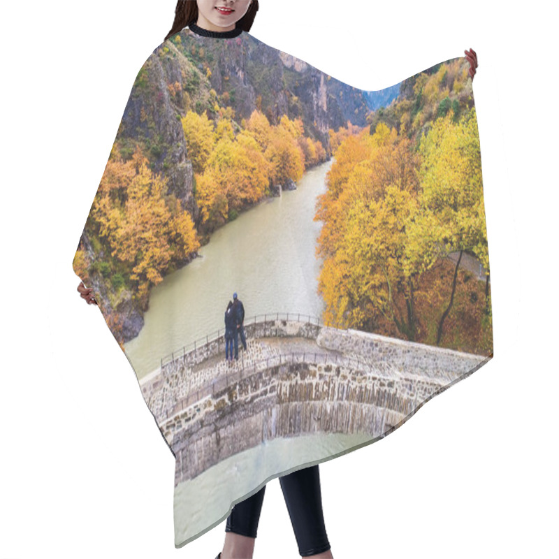 Personality  Aerial View Of Konitsa Old Bridge And Aoos River An Autumn Day, Greece. Hair Cutting Cape