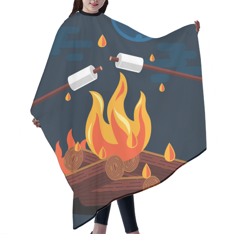 Personality  Bonfire With Marshmallow. Vector Flat Illustration Hair Cutting Cape