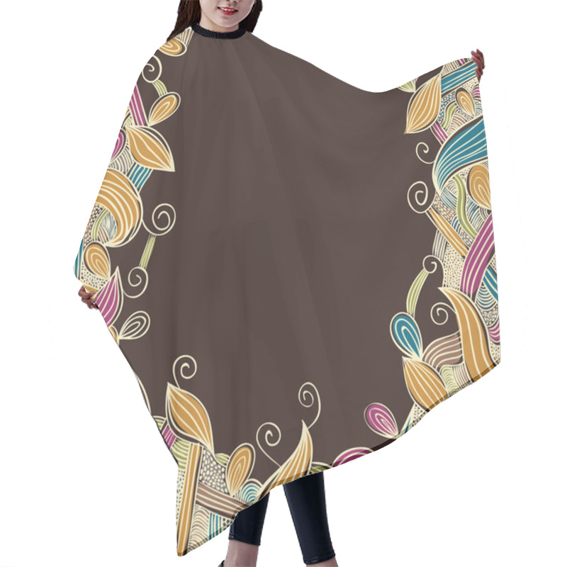 Personality  Floral Bright Hand Drawn Framing With Curls On Brown Background, Hair Cutting Cape