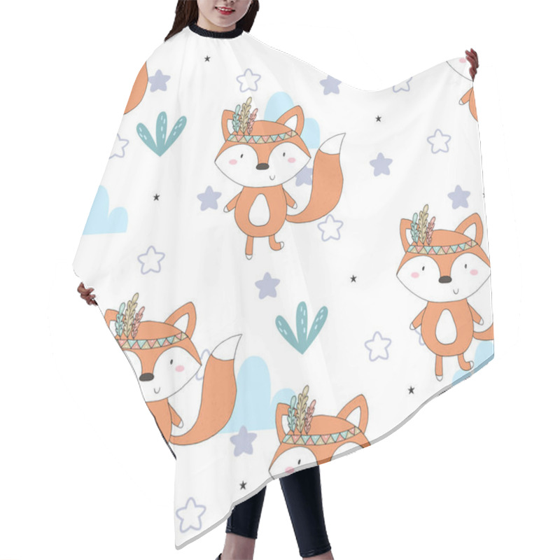 Personality  Hand Drawn Vector Cute Seamless Pattern With Cute Fox Hair Cutting Cape