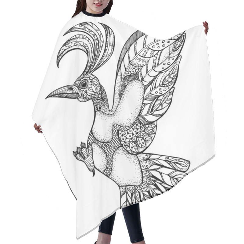 Personality  Hand Drawn Line Art Of Single Bird With Ornaments Hair Cutting Cape