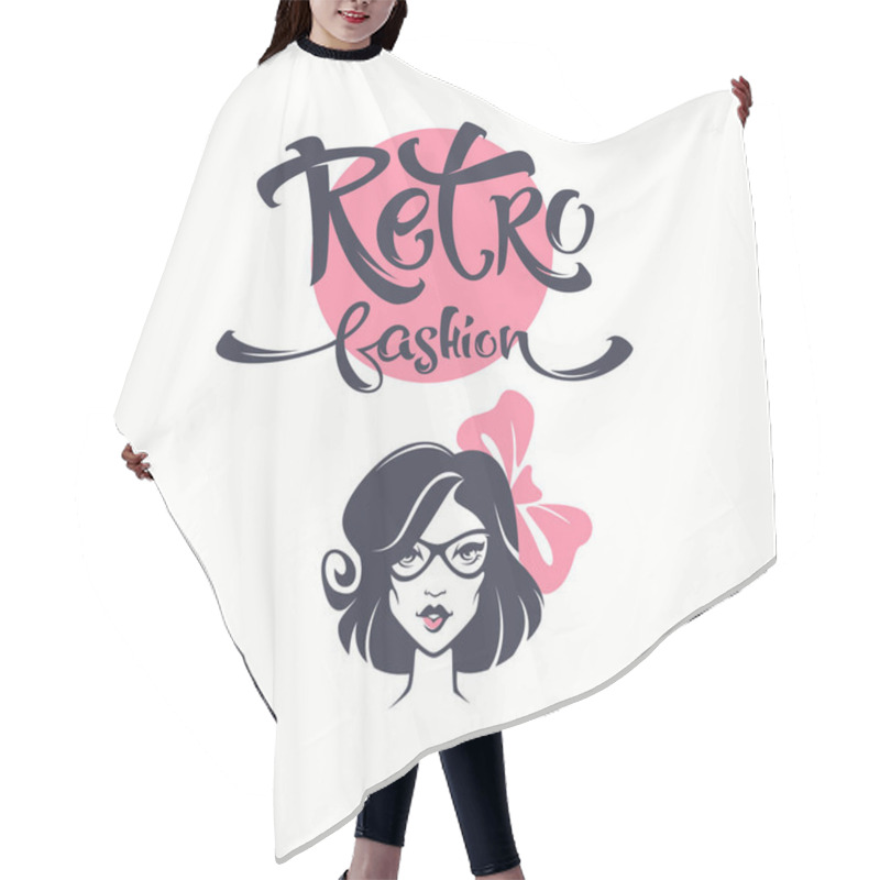 Personality  Retro Fashion Lettering And Retro Lady Portrait For Your Logo, L Hair Cutting Cape