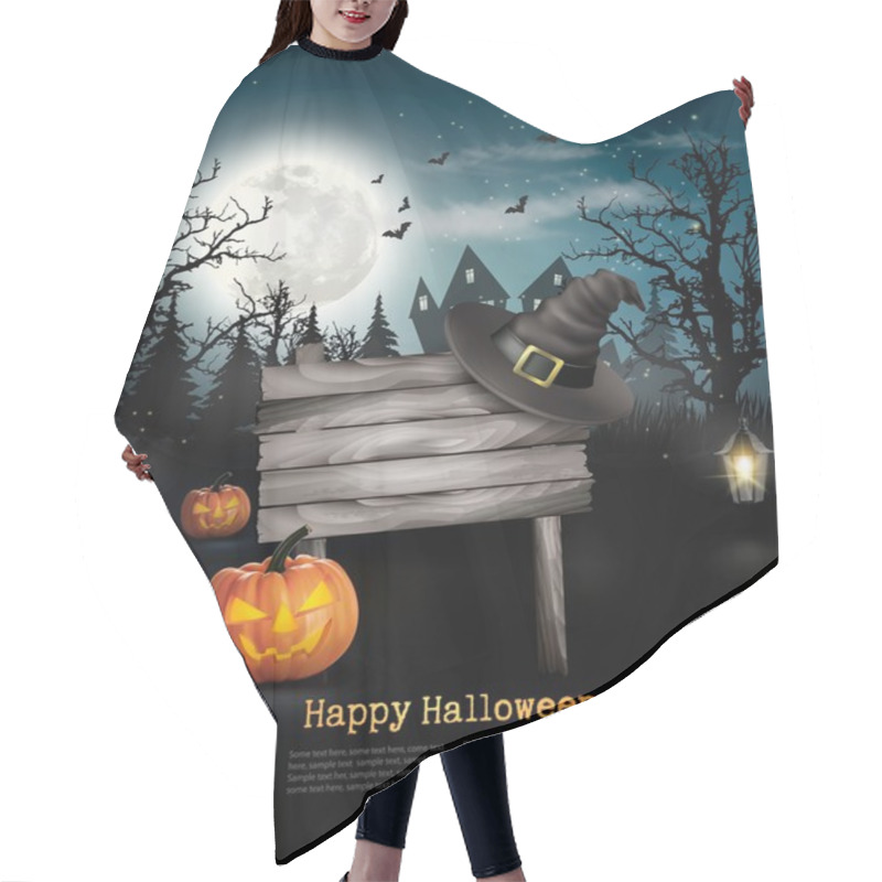 Personality  Scary Halloween Background With A Wooden Sign. Vector. Hair Cutting Cape