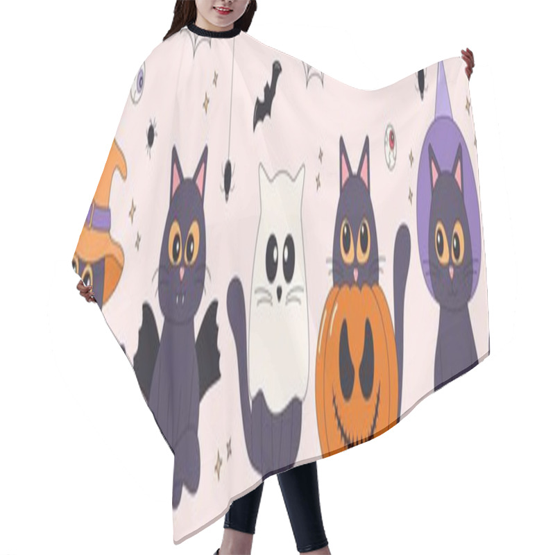 Personality  Cute Kittens In Halloween Costumes. Retro Spooky Sticker Collection Hair Cutting Cape