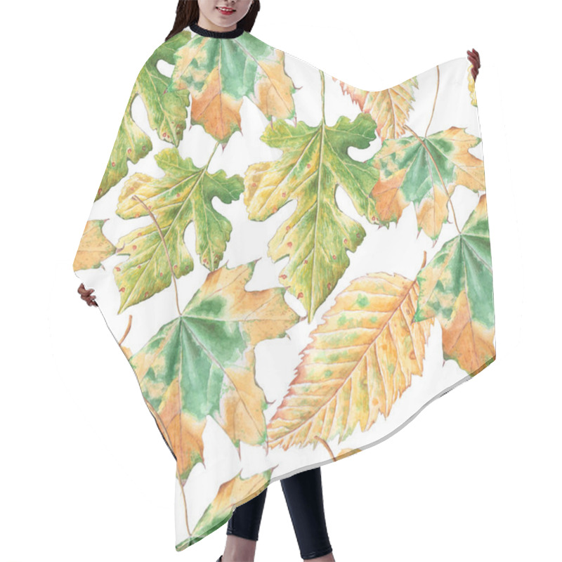 Personality  Seamless Pattern With Autumn Leaves. Hair Cutting Cape