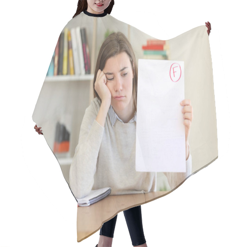 Personality  Sad Student Showing Failed Exam Hair Cutting Cape