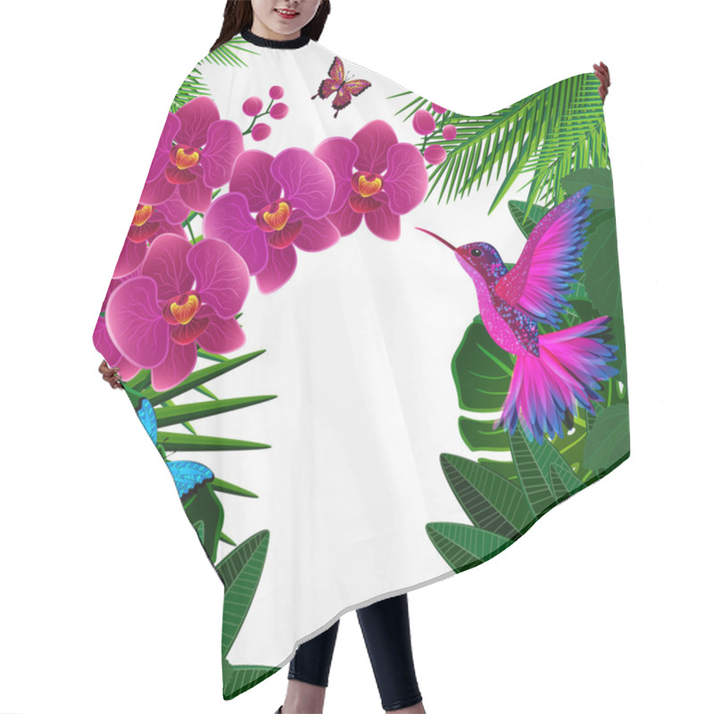 Personality  Floral Design Background. Orchid Flowers With Bird, Butterflies. Hair Cutting Cape