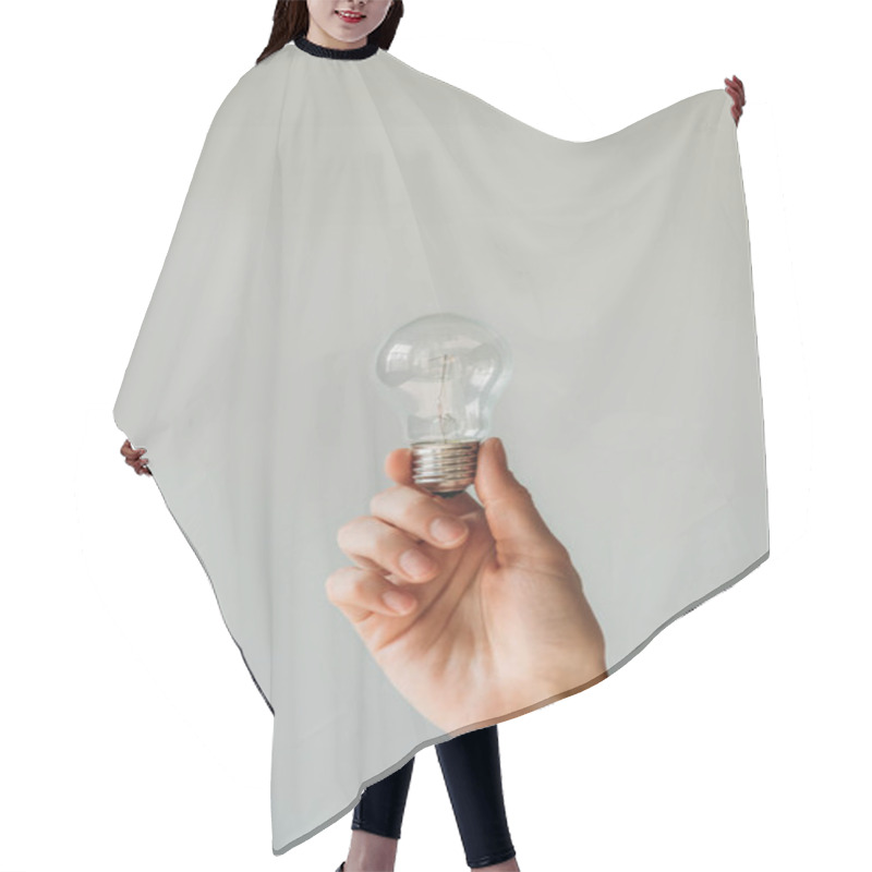 Personality  Woman Holding Lamp In Hand Hair Cutting Cape