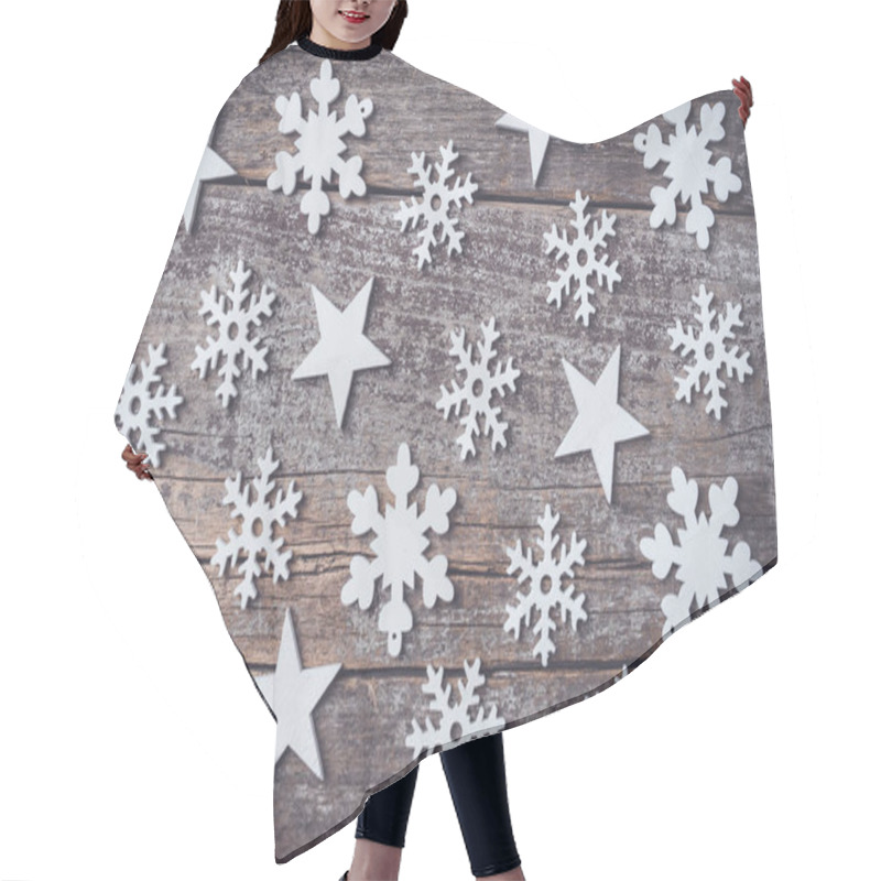 Personality  Christmas Snowflakes Background. Top View Hair Cutting Cape