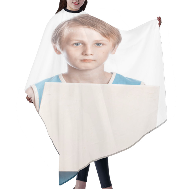 Personality  Boy On A White Background With Blank Boad Hair Cutting Cape