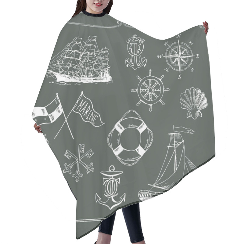 Personality  Marine Motifs On Chalkboard Hair Cutting Cape