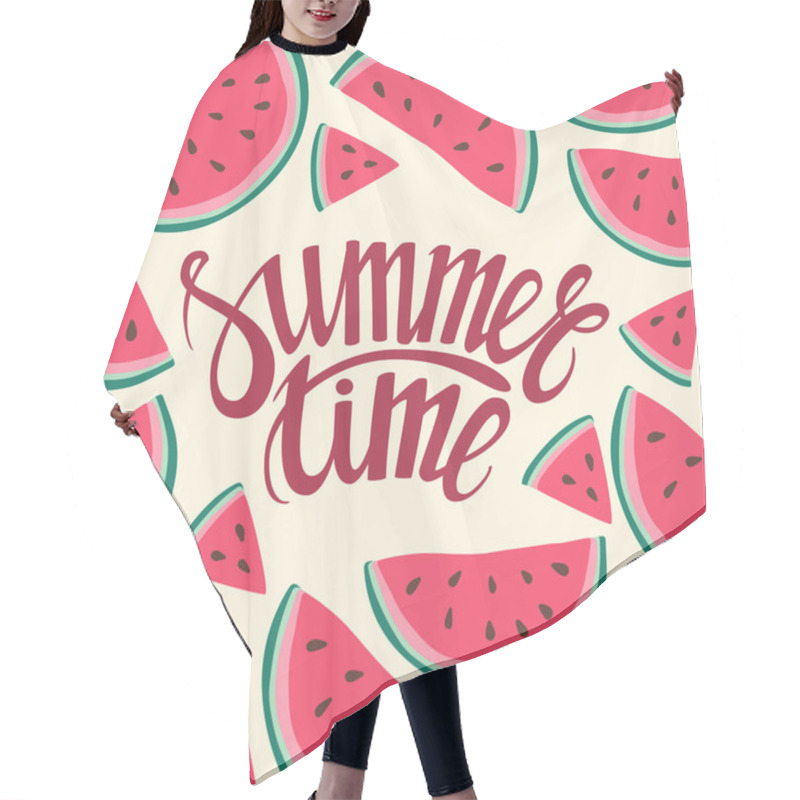 Personality  Vector Frame Background Card Summer Time Seamless Background With Watermelon Slices. Hair Cutting Cape