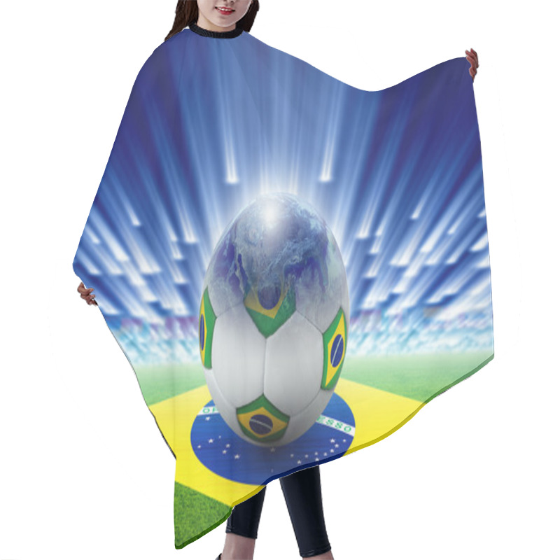 Personality  Soccer Stadium, Ball, Globe, Flag Of Brazil Hair Cutting Cape