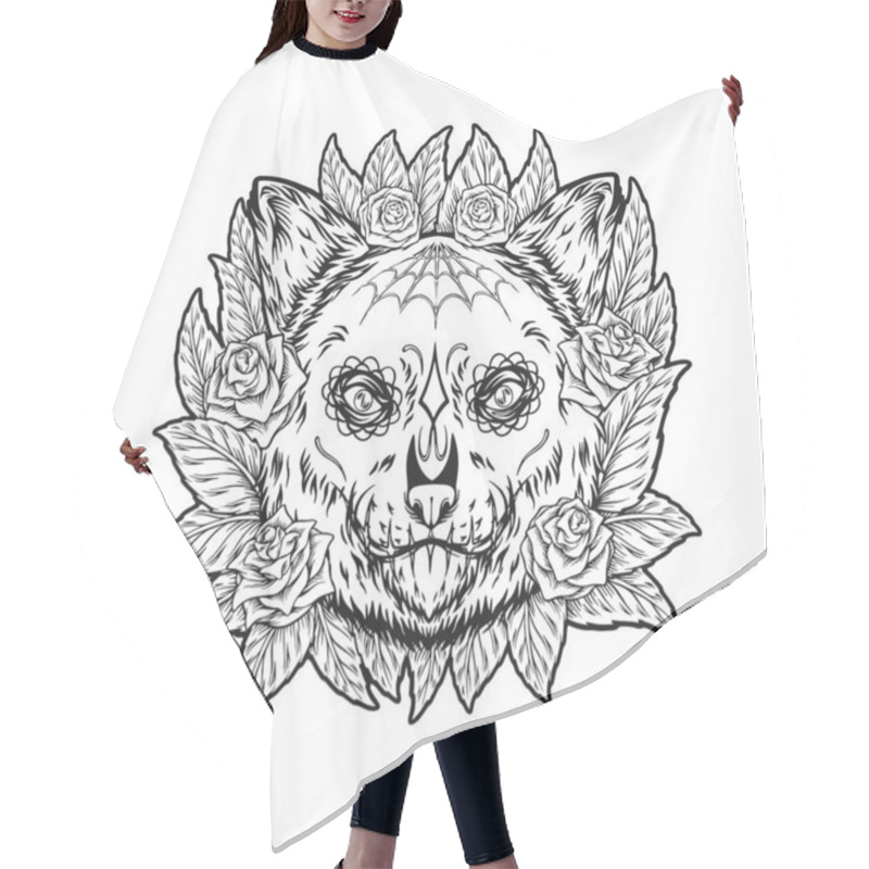 Personality  Muertos Kitty With Blooming Floral Ornament Outline Vector Illustrations For Your Work Logo, Merchandise T-shirt, Stickers And Label Designs, Poster, Greeting Cards Advertising Business Company Or Brands Hair Cutting Cape