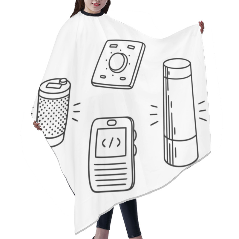 Personality  Minimalist Silhouettes Of IoT Devices, Symbolizing Smart Connectivity, Advanced Technology, And The Seamless Integration Of Devices In Everyday Life. Perfect For Tech Branding, IoT-themed Projects, And Futuristic Design Concepts. Hair Cutting Cape