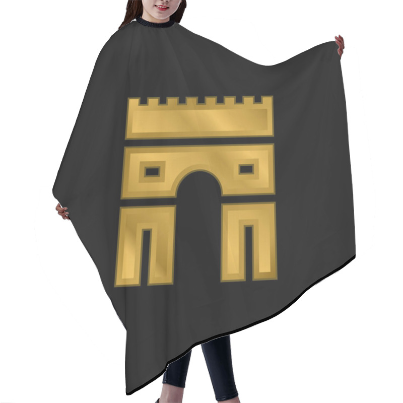 Personality  Arc De Triomphe Gold Plated Metalic Icon Or Logo Vector Hair Cutting Cape