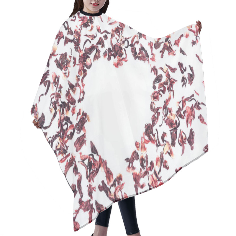 Personality  Top View Of Heart Made With Hibiscus Tea Isolated On White, Valentines Day Concept Hair Cutting Cape