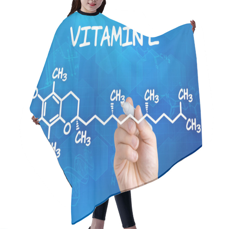 Personality  Hand With Pen Drawing The Chemical Formula Of Vitamin E Hair Cutting Cape