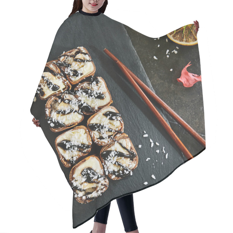 Personality  Chocolate Maki Sushi Pancake Rolls Stuffed With Fruits And Chees Hair Cutting Cape