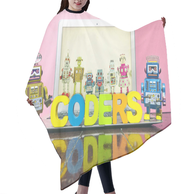 Personality  The Word CODERS  With Wooden Letters  Hair Cutting Cape