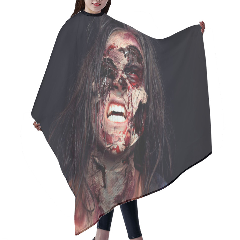 Personality  Scary Zombie On Dark Background. Halloween Monster Hair Cutting Cape