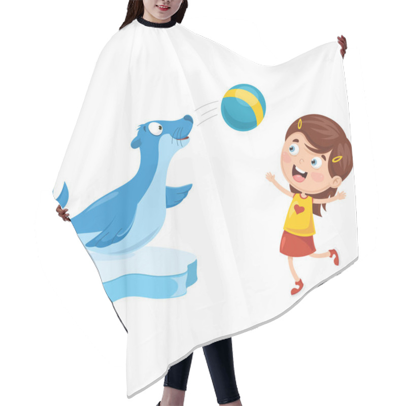 Personality  Vector Illustration Of Cartoon Seal Hair Cutting Cape