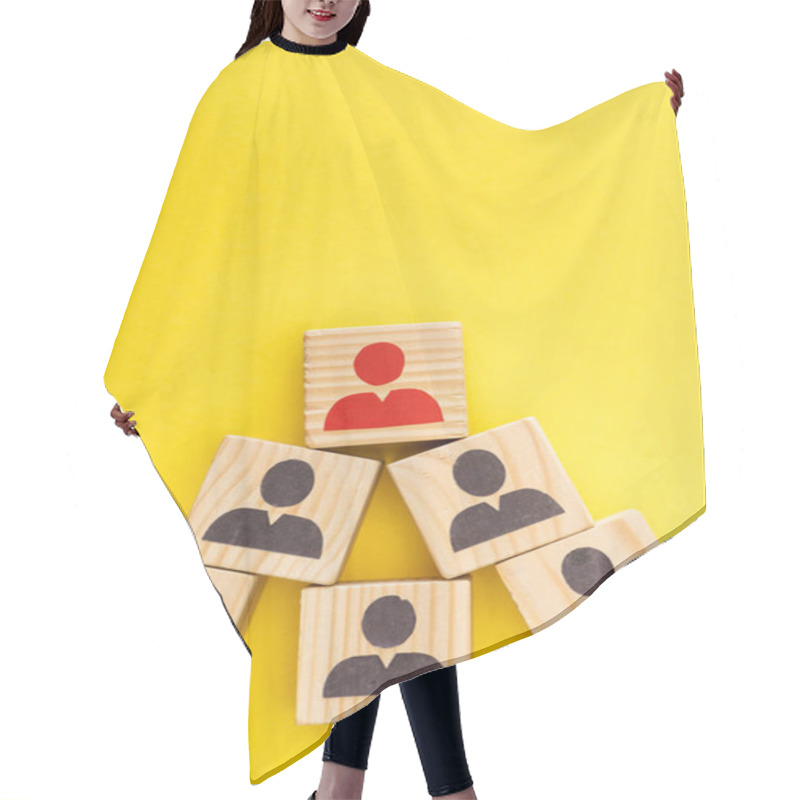 Personality  Top View Of Wooden Cubes With Red Painted Man Among Another On Yellow Background Hair Cutting Cape