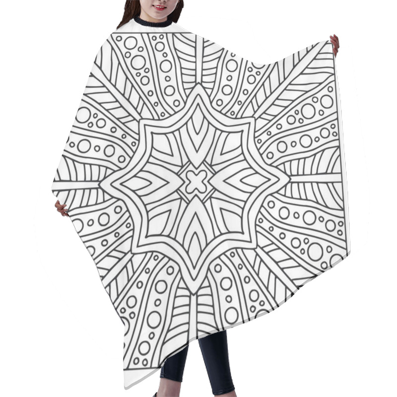 Personality  Coloring Book Page Print. Oriental Linear Pattern. Vector Black And White Background. Template For Textile. Ornamental Pattern With Geometric Ornament Hair Cutting Cape