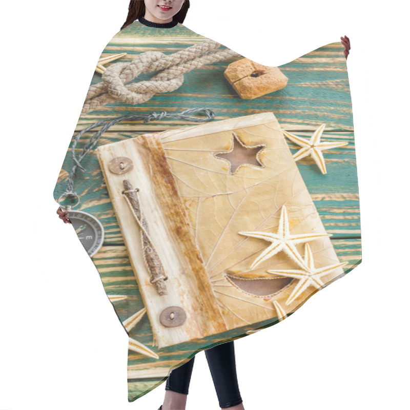 Personality  Old Notepad With Seashells On The Deck Hair Cutting Cape