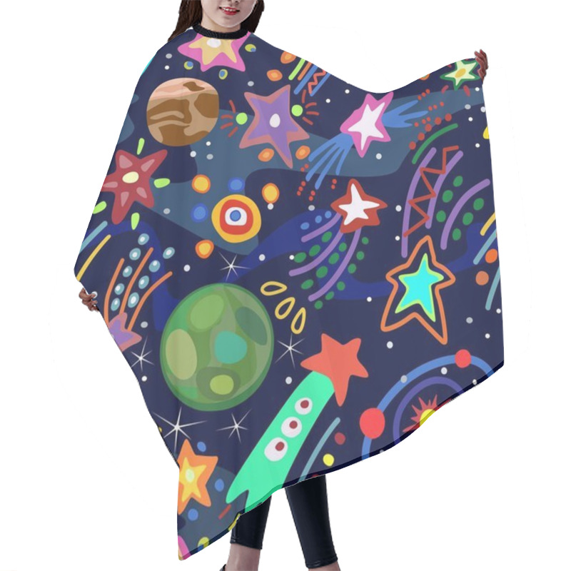 Personality  An Image Of Starfall In Style Of Childs Drawing. Vector Hair Cutting Cape