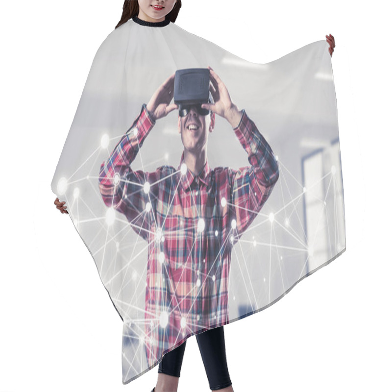 Personality  Young Man With Virtual Reality Headset  Hair Cutting Cape