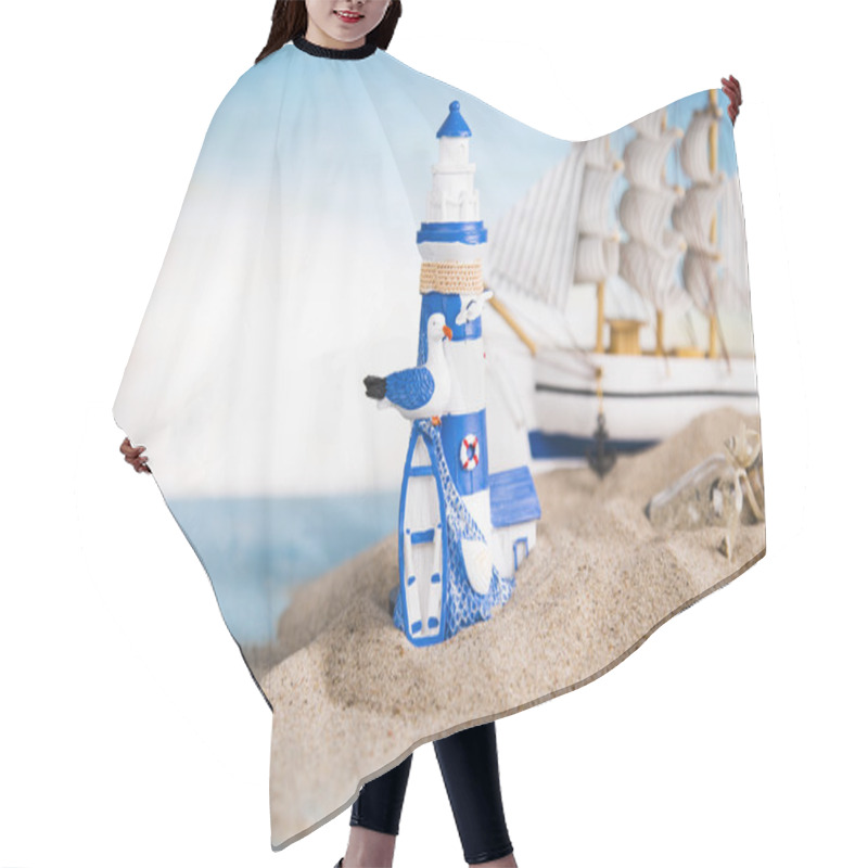 Personality  Holiday By The Sea, Lighthouse, Seagull, Lifebuoy, Sand, Shells Hair Cutting Cape