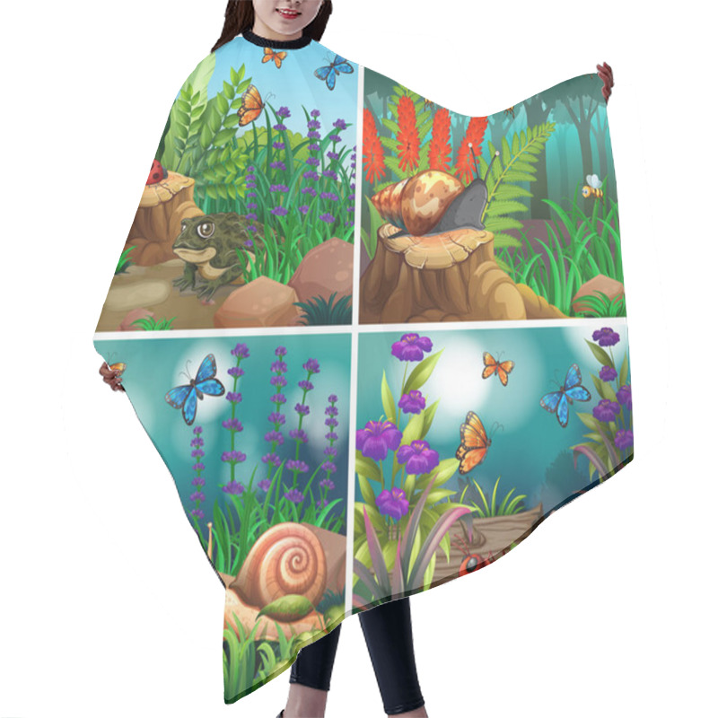 Personality  Set Of Background Scene With Nature Theme Hair Cutting Cape