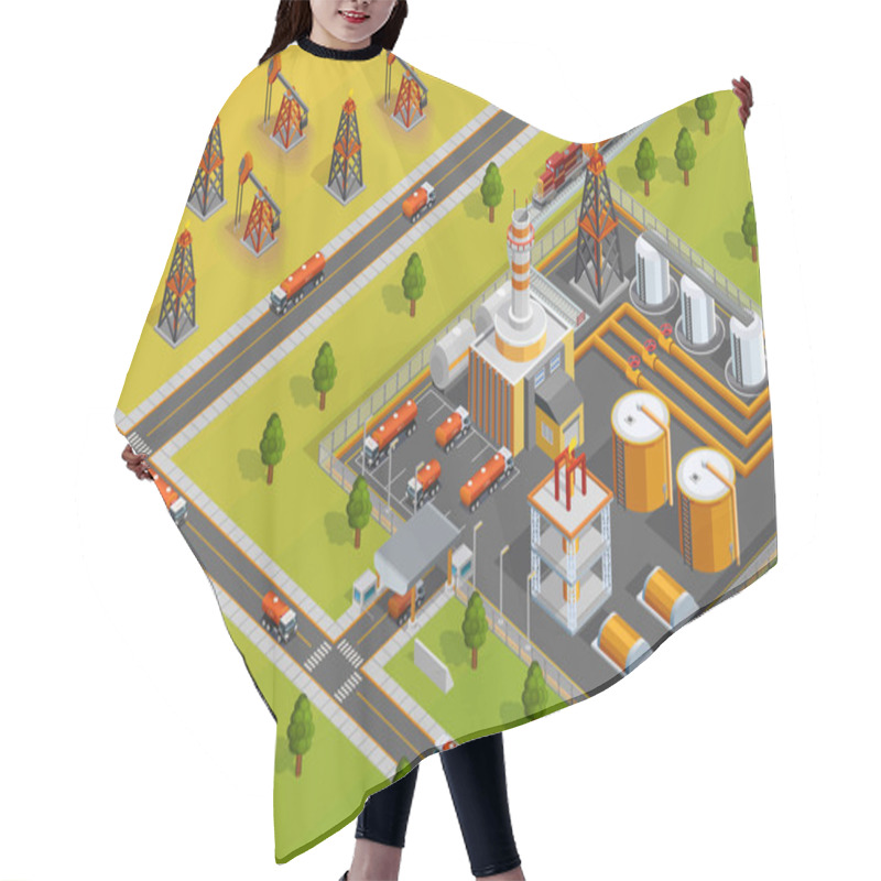 Personality  Oill Industry Refinery Facility Isometric Poster  Hair Cutting Cape