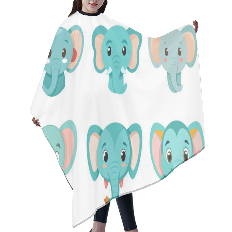 Personality  Cartoon Elephant Head In Kids Drawing Style, Flat Design Simple Shapes, Isolated On White Background Hair Cutting Cape