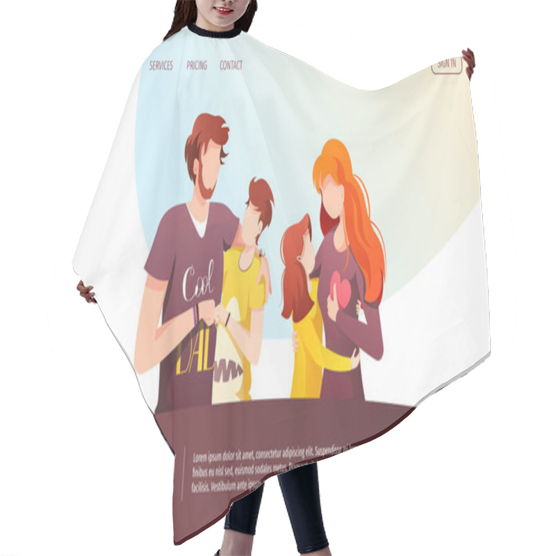 Personality  Vector Of Modern Web Design For A Family Day With The Illustration  Of A Couple And Their Children  Hair Cutting Cape