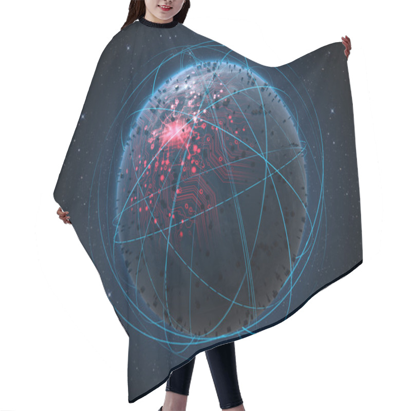 Personality  Alien Planet With Illuminated Network And Light Trails Hair Cutting Cape