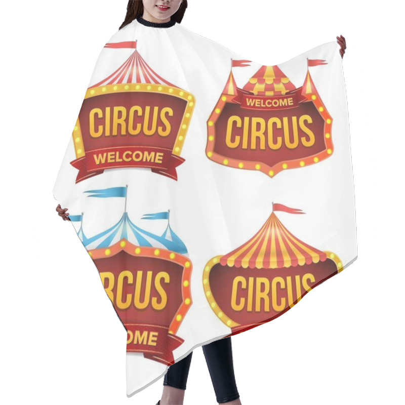 Personality  Circus Sign Set Vector. Night Carnival Sign. Circus Tent Poster. Carnival Light Bulb Frame. Flat Isolated Illustration Hair Cutting Cape