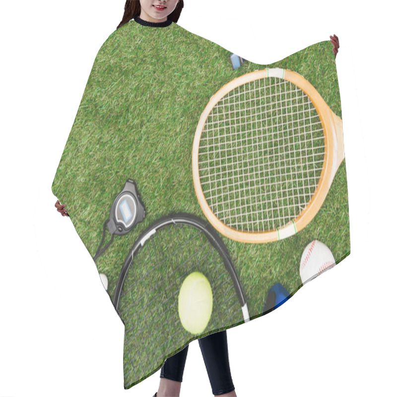 Personality  Sport Equipment On Grass  Hair Cutting Cape