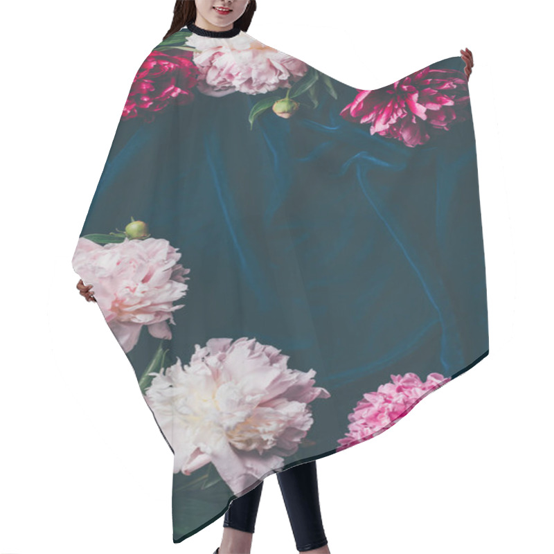 Personality  Top View Of Pink Peonies On Dark Cloth With Copy Space Hair Cutting Cape