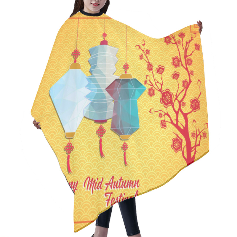 Personality  Happy Chinese Mid Autumn Festival Or Lantern Festival With Polygon Style. Hair Cutting Cape