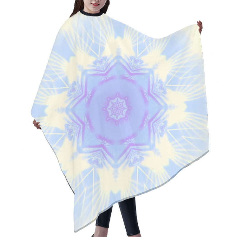 Personality  An Abstract Symmetrical Composition Reminiscent Of A Mandala Or Floral Pattern, Consisting Of Many Glowing Lines In Soft Shades Of Blue And Purple. 3d Rendering Digital Illustration Hair Cutting Cape