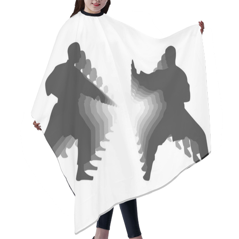 Personality  Silhouette Of People Facing Off In Karate. Hair Cutting Cape