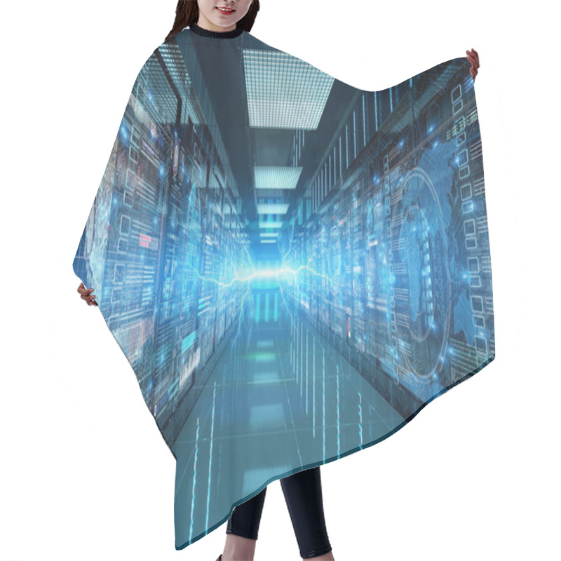 Personality  Servers Data Center Room With Storage Systems And Digital Graphs Hair Cutting Cape