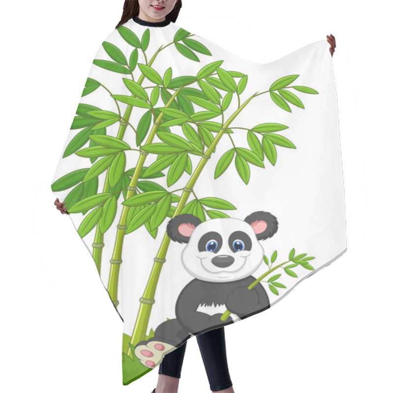 Personality  Cartoon Panda Sitting And Eating Bamboo Hair Cutting Cape