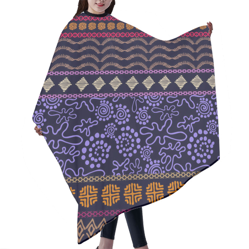 Personality  Set Of Seamless Ethnic Borders. Aboriginal Arts Motifs, Hand Drawn Doodles, Geometric Prints.  Hair Cutting Cape