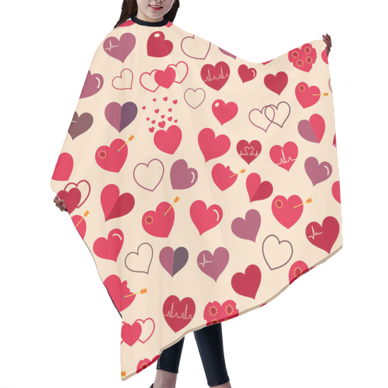 Personality  Seamless Pattern Of Red And Maroon Hearts. Flat Design Hair Cutting Cape