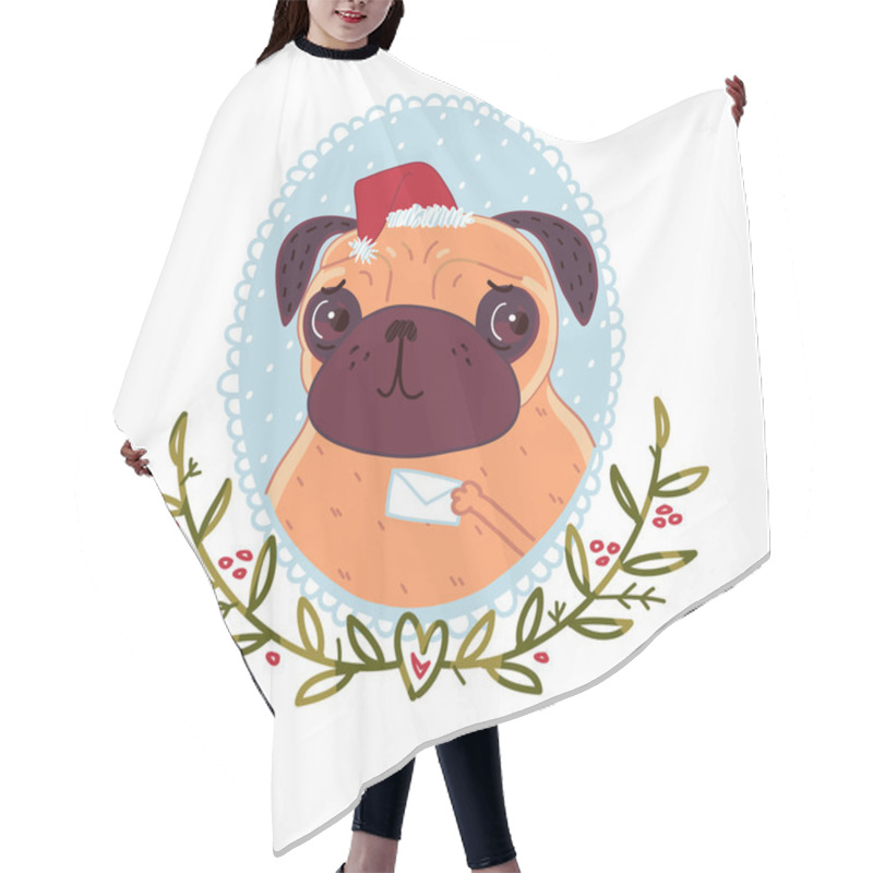 Personality  Pug With Christmas Letter Hair Cutting Cape