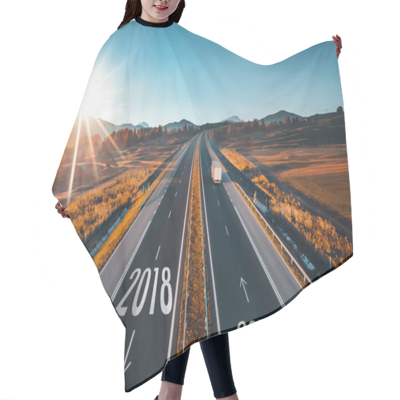 Personality  Driving On Open Road At Beautiful Sunny Day From 2018 To The New Year 2019 Hair Cutting Cape